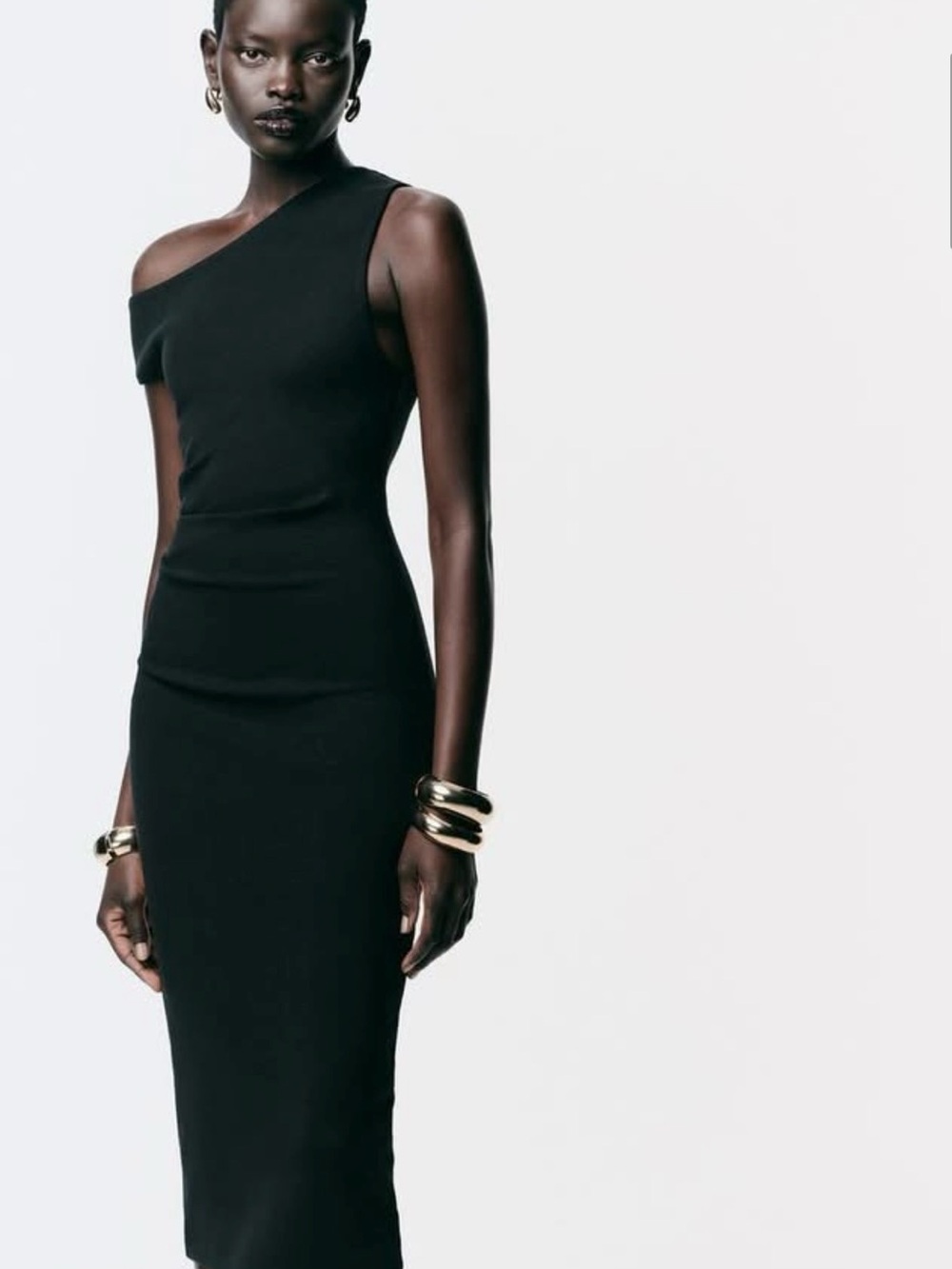 Zara Black One-Shoulder Midi Dress